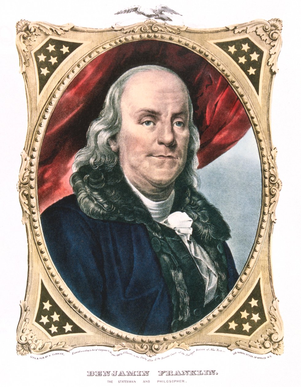 Benjamin Franklin amerikai államférfi, nyomdász és tudós, 19. század alkotó: Currier and Ives