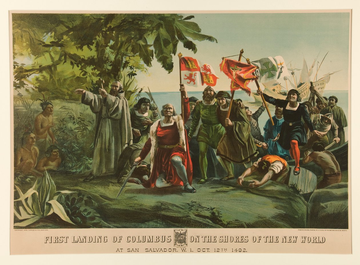 Kolumbusz első partraszállása az Újvilág partján alkotó: Currier and Ives