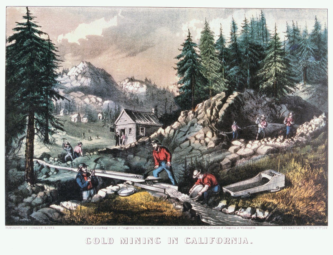 „Aranybányászat Kaliforniában”, 1849-1871 alkotó: Currier and Ives