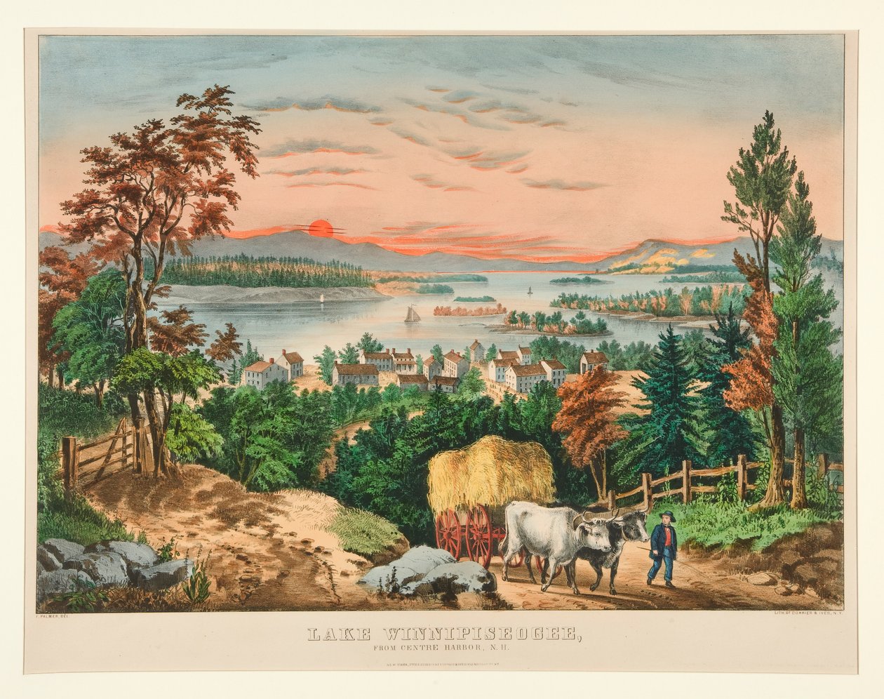 Winnipesaukee-tó, a Center Harborból, NH alkotó: Currier and Ives