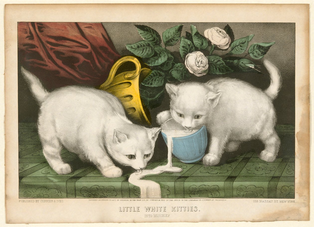 Kis fehér cicák a bajba alkotó: Currier and Ives