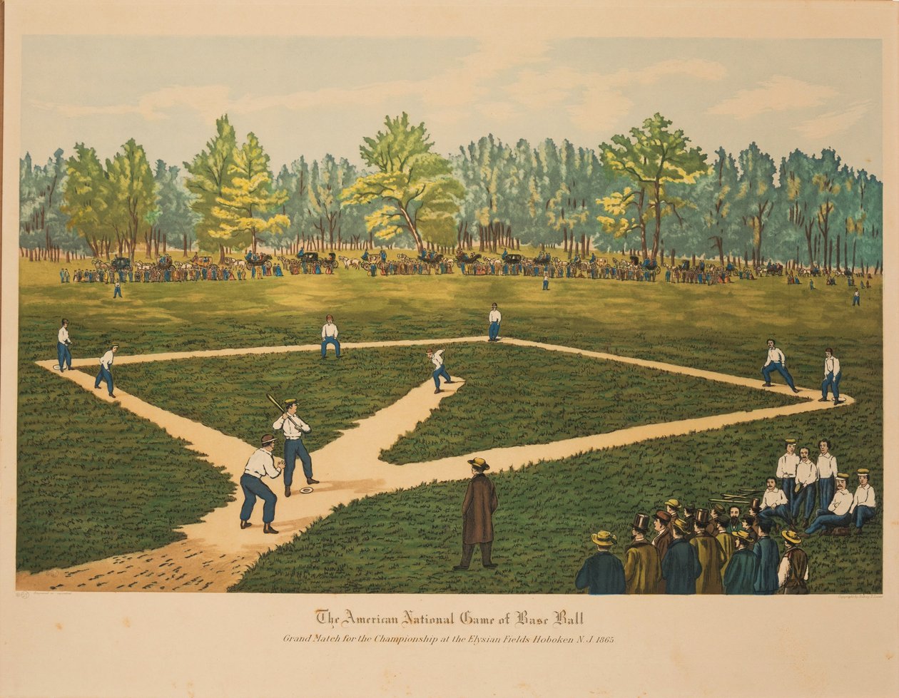 Az American National Game of Base Ball, 1866 körül. alkotó: Currier and Ives.