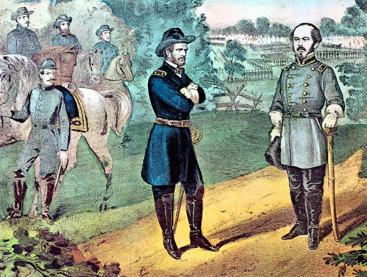 A konföderációs erők feladása Észak-Karolinában, amerikai polgárháború, 1865 alkotó: Currier and Ives