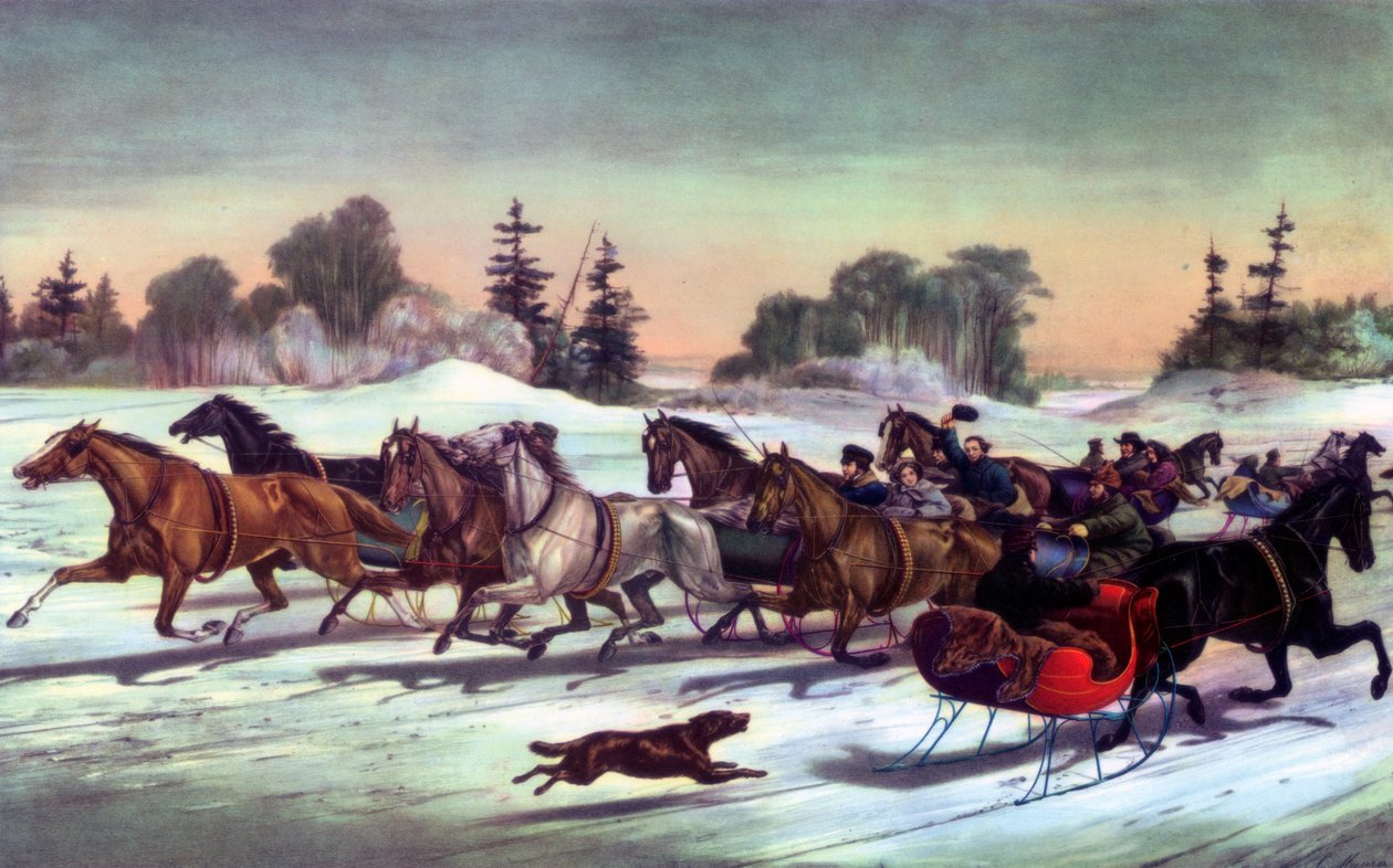 Ügetőrepedések a havon, 1858. alkotó: Currier and Ives