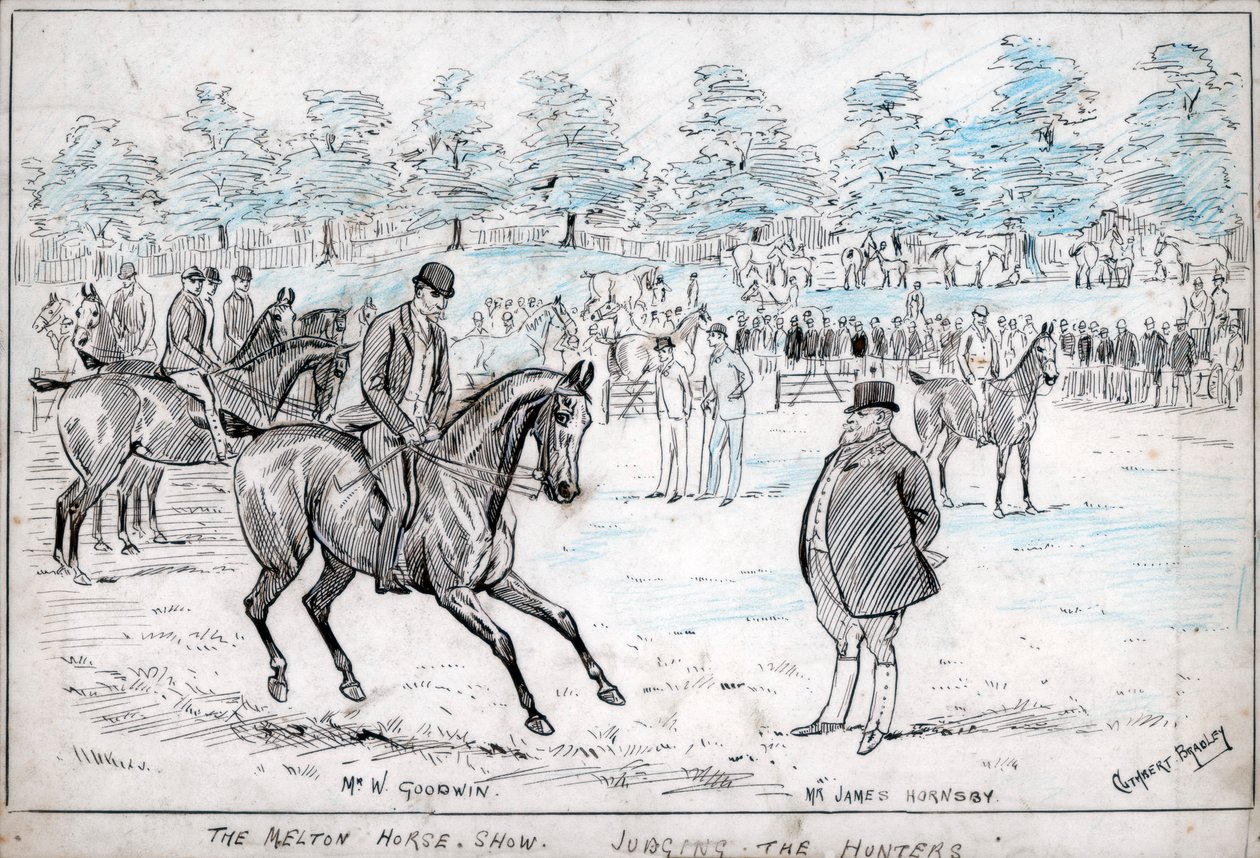 A meltoni lovasbemutató, a vadászok bíráskodása, 1880-1940. alkotó: Cuthbert Bradley