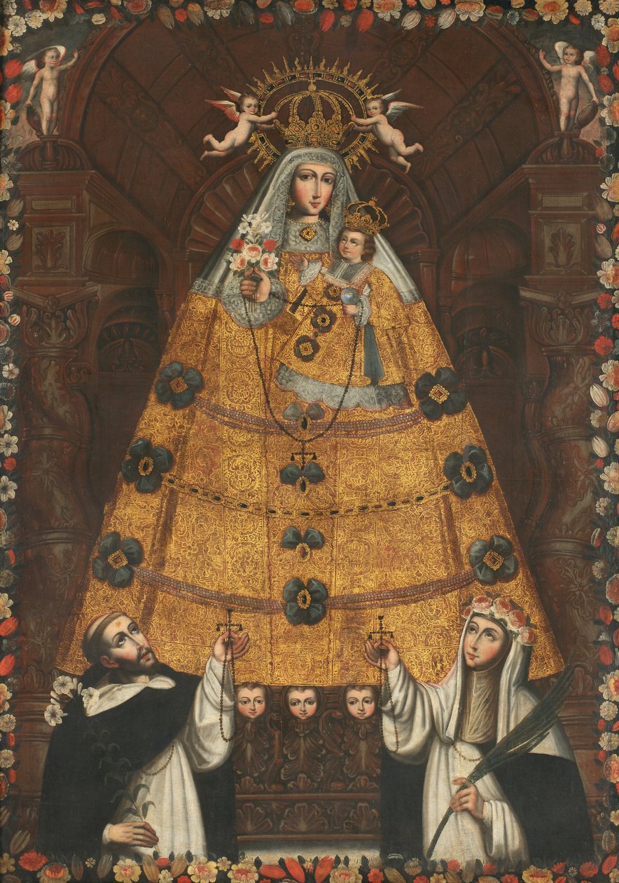 Rózsafüzér Szűzanya Szent Domonkosszal és Szent Rózsával alkotó: Cuzco School