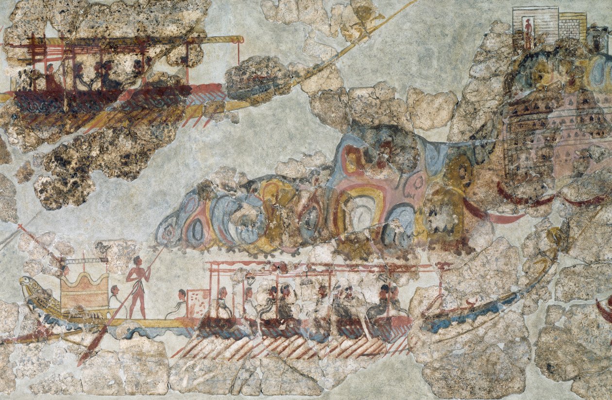 Hajóflotta, freskó Thérából, Déli Kükládok-szigetek, Görögország Kükladikus civilizáció, Kr.e. 3-2. évezred alkotó: Cycladic Cycladic