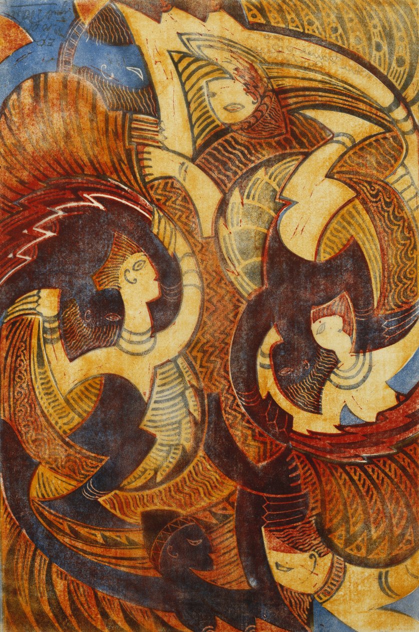 Tűz-tánc, c. 1931 (vékony Japánra színes linómetszet) alkotó: Cyril Edward Power
