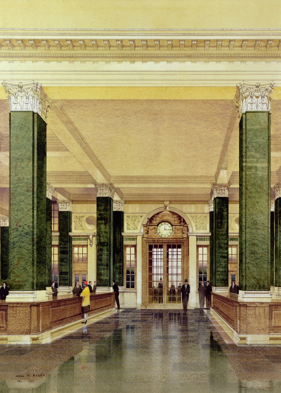 A Midland Bank belseje, London alkotó: Cyril Farey