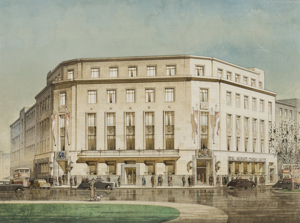 The Royal Insurance Company, Plymouth, Thomas Smith Tait tervezte. alkotó: Cyril Farey