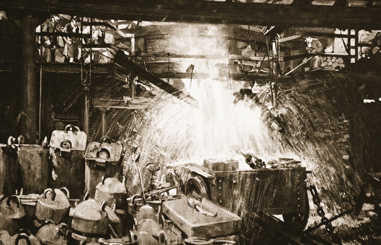 A lőszerek kérdése: az acél erejének titka, a „The Illustrated War News”-ból, 1915 alkotó: Cyrus Cuneo