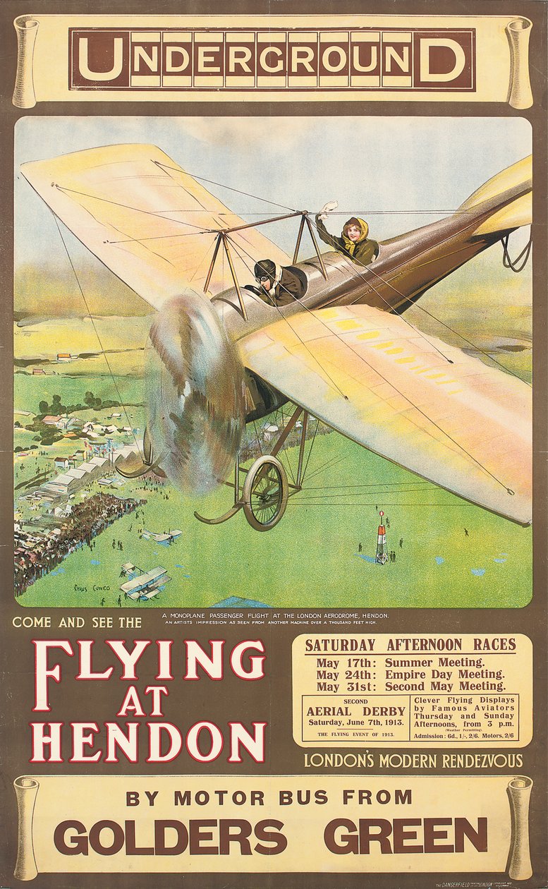 "Flying at Hendon", reklámplakát, 1914 alkotó: Cyrus Cuneo