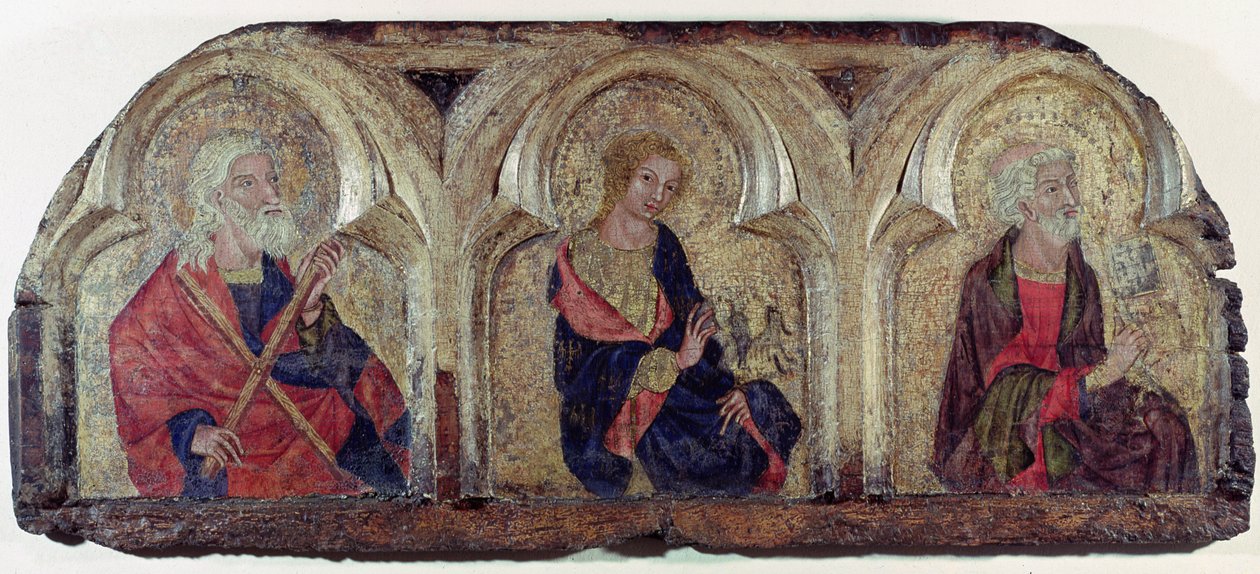 Szent András, Szent János evangélista és Szent Péter, a Roudnice Predella bal oldaláról, 1340 körül (tempera a panelen) alkotó: Czech School