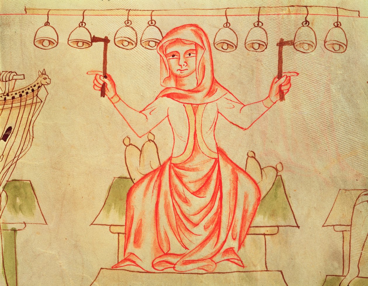 Mx XXIII C.124 Harangozó zenész, a Velislav Bibliából, 1340 körül alkotó: Czech School