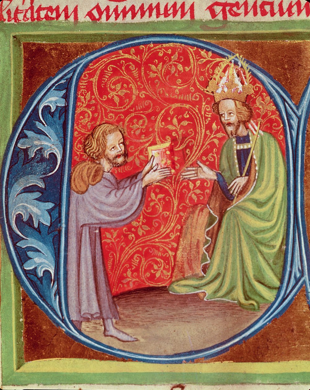 A szerző, aki könyvét ajánlja fel a cseh IV. Károlynak (1316-78), Pietro de Crescenzi (1230-1321) Opus Ruralium Commodorumból alkotó: Czech School