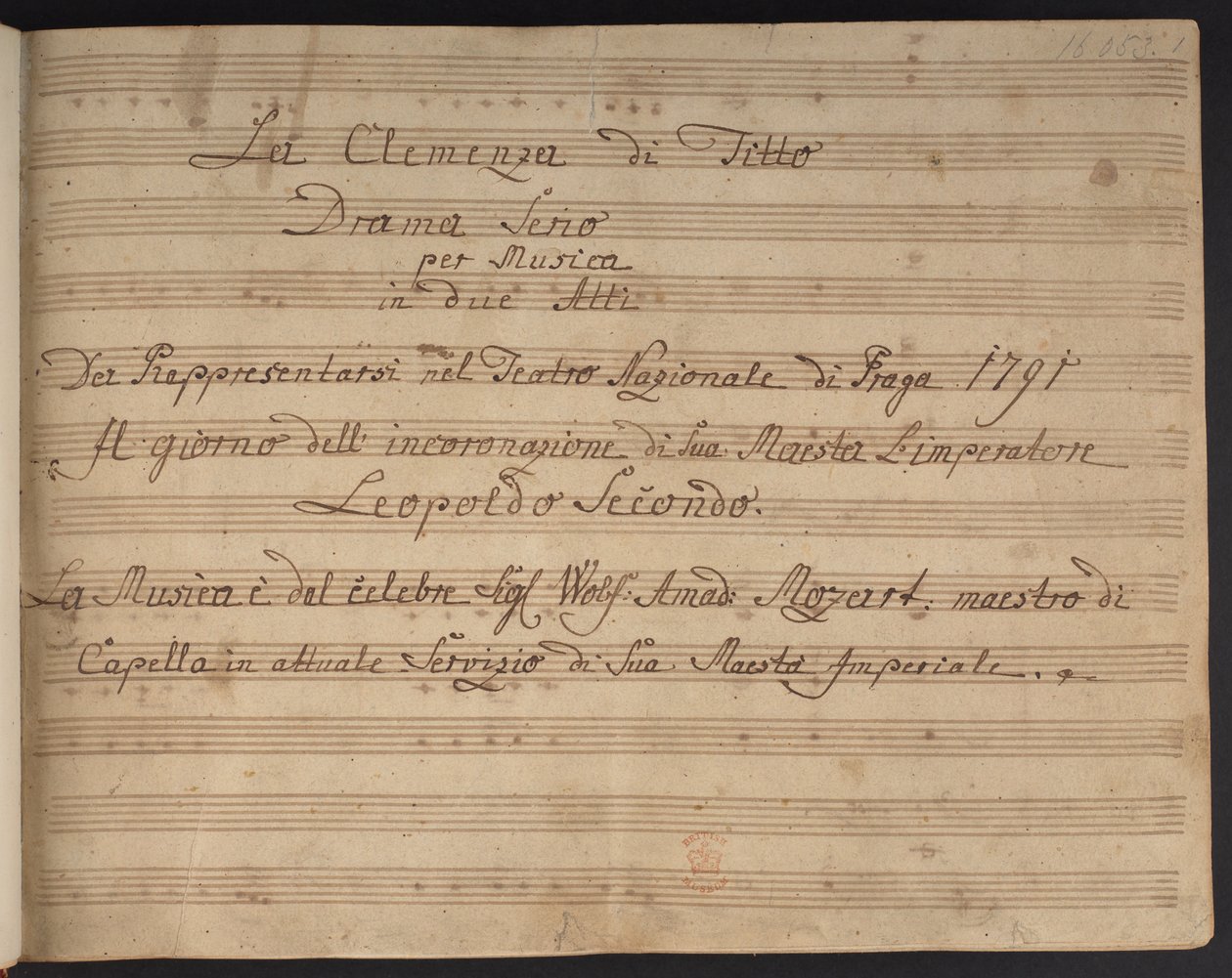 A kotta címlapja La Clemenza di Tito alkotó: Czech School