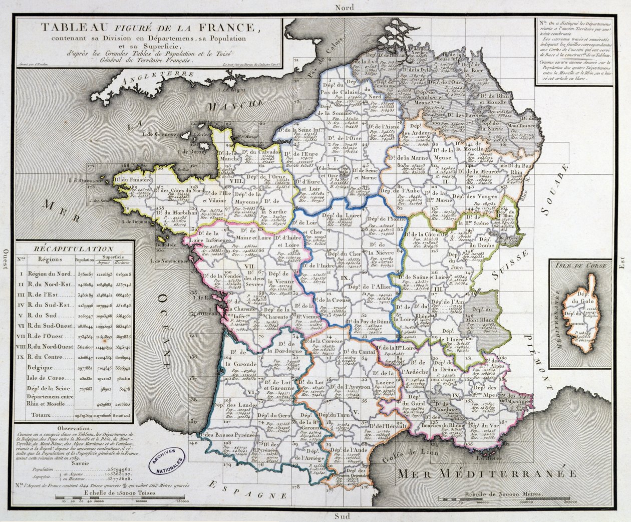 Franciaország térképe, amely a megyei felosztásokat ábrázolja, 1798 alkotó: DHoudan