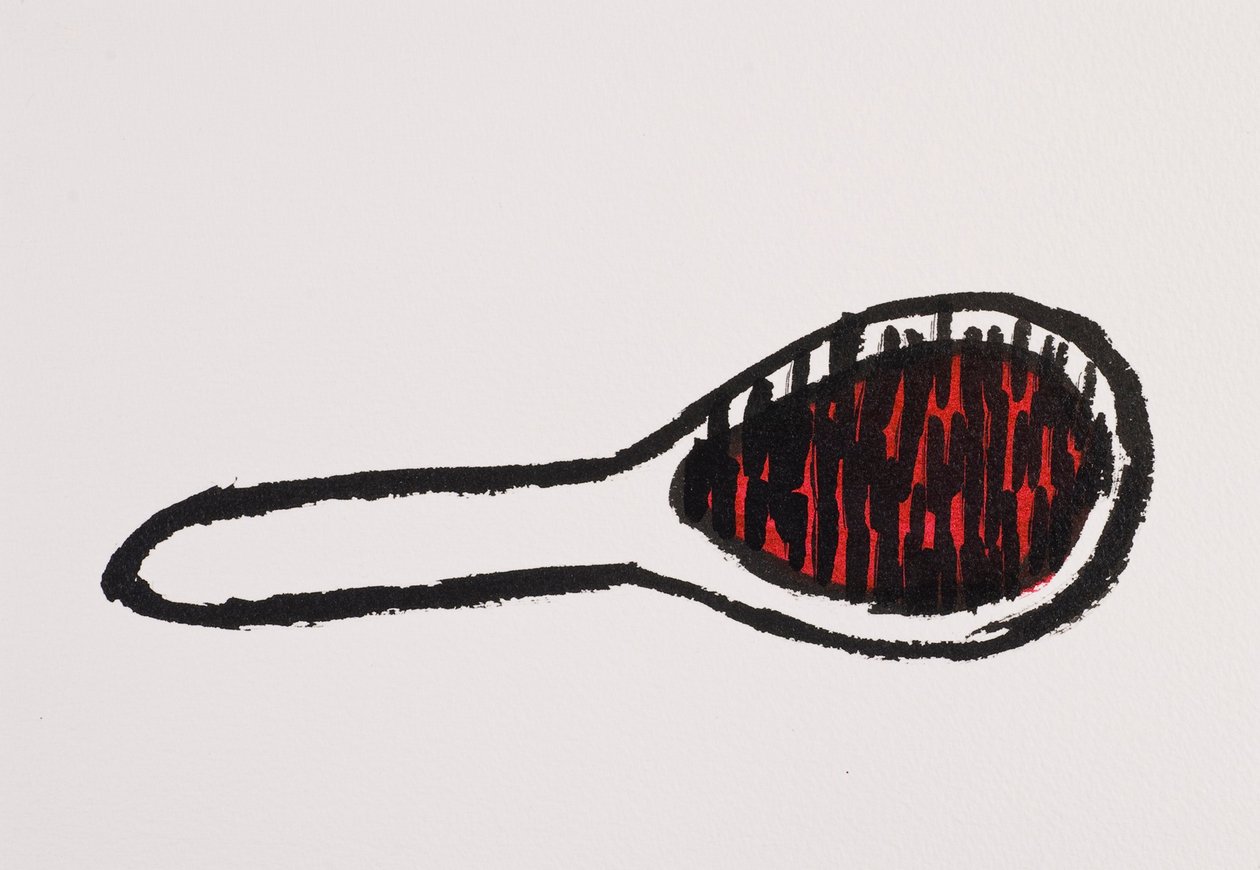 Hair Brush, 2017 (fekete és vörös india tinta, papír) alkotó: Daisy de Villeneuve