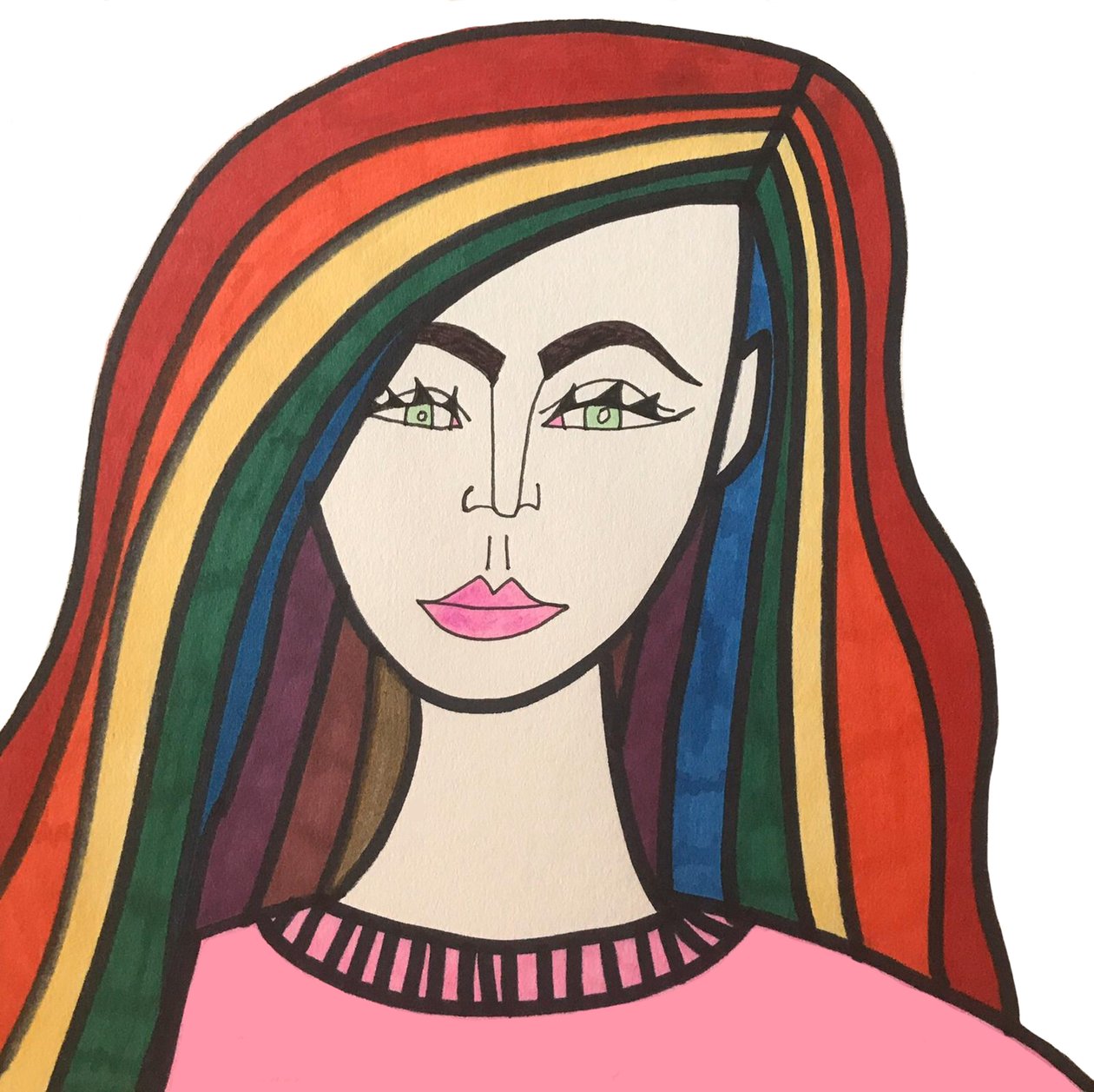 Rainbow Haired Girl (filctoll papírra) alkotó: Daisy de Villeneuve