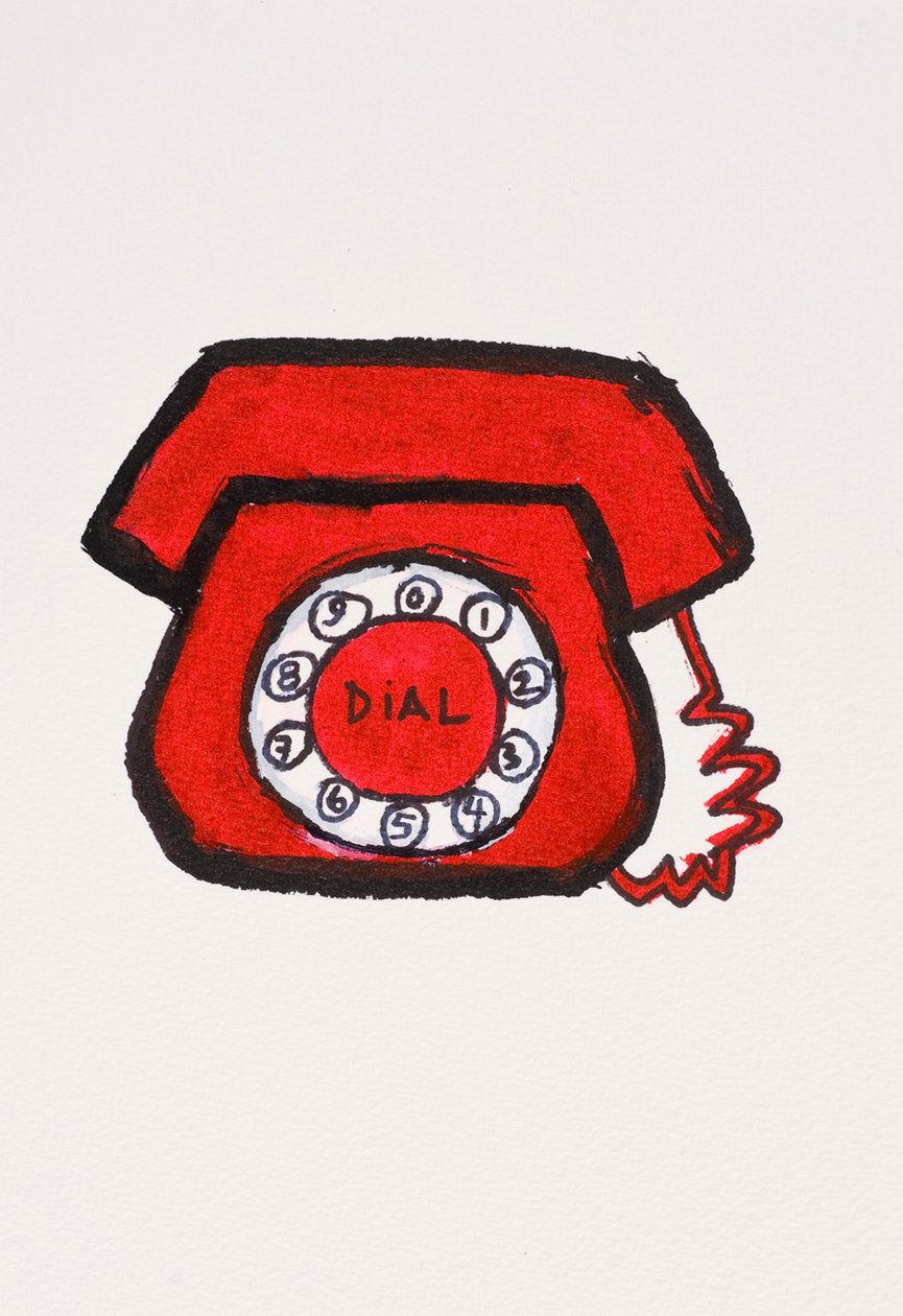 Vörös telefon, 2017 (vörös tinta filctollal papírra) alkotó: Daisy de Villeneuve