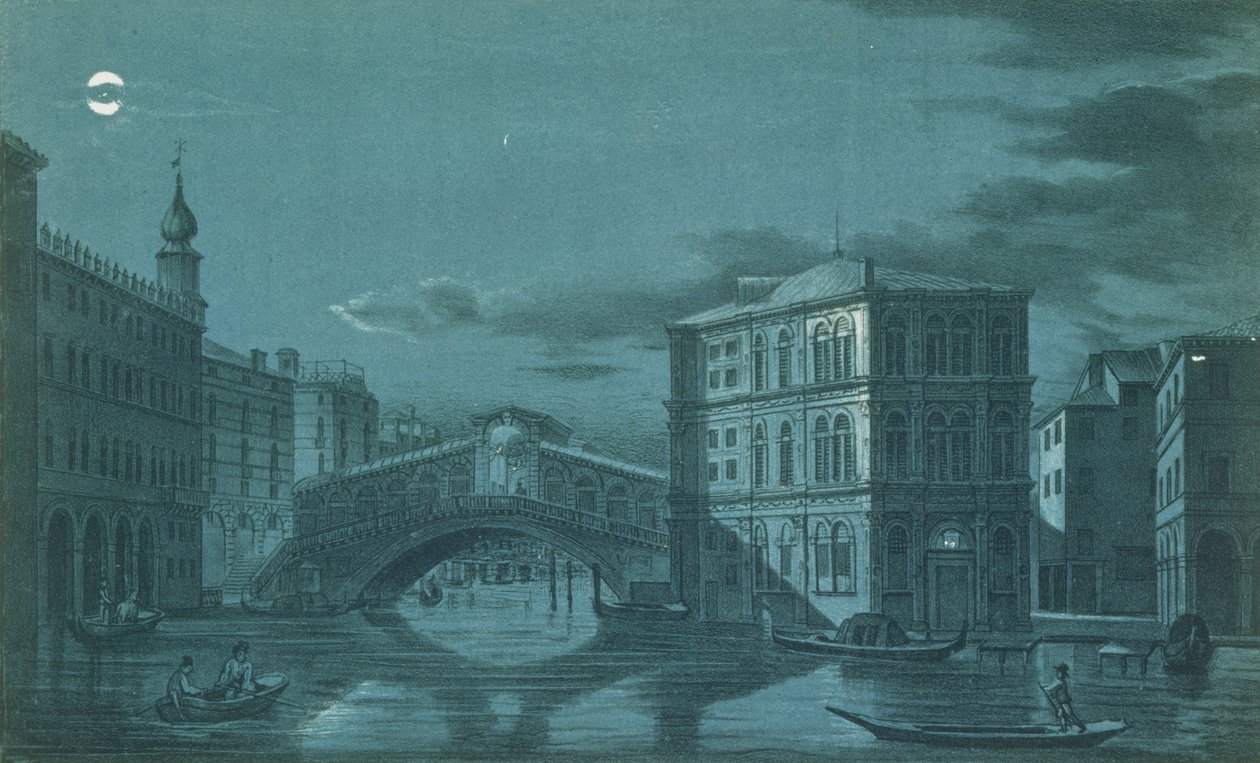 A velencei Ponte di Rialto éjszakai jelenete, Brizeghel metszete alkotó: Dalda