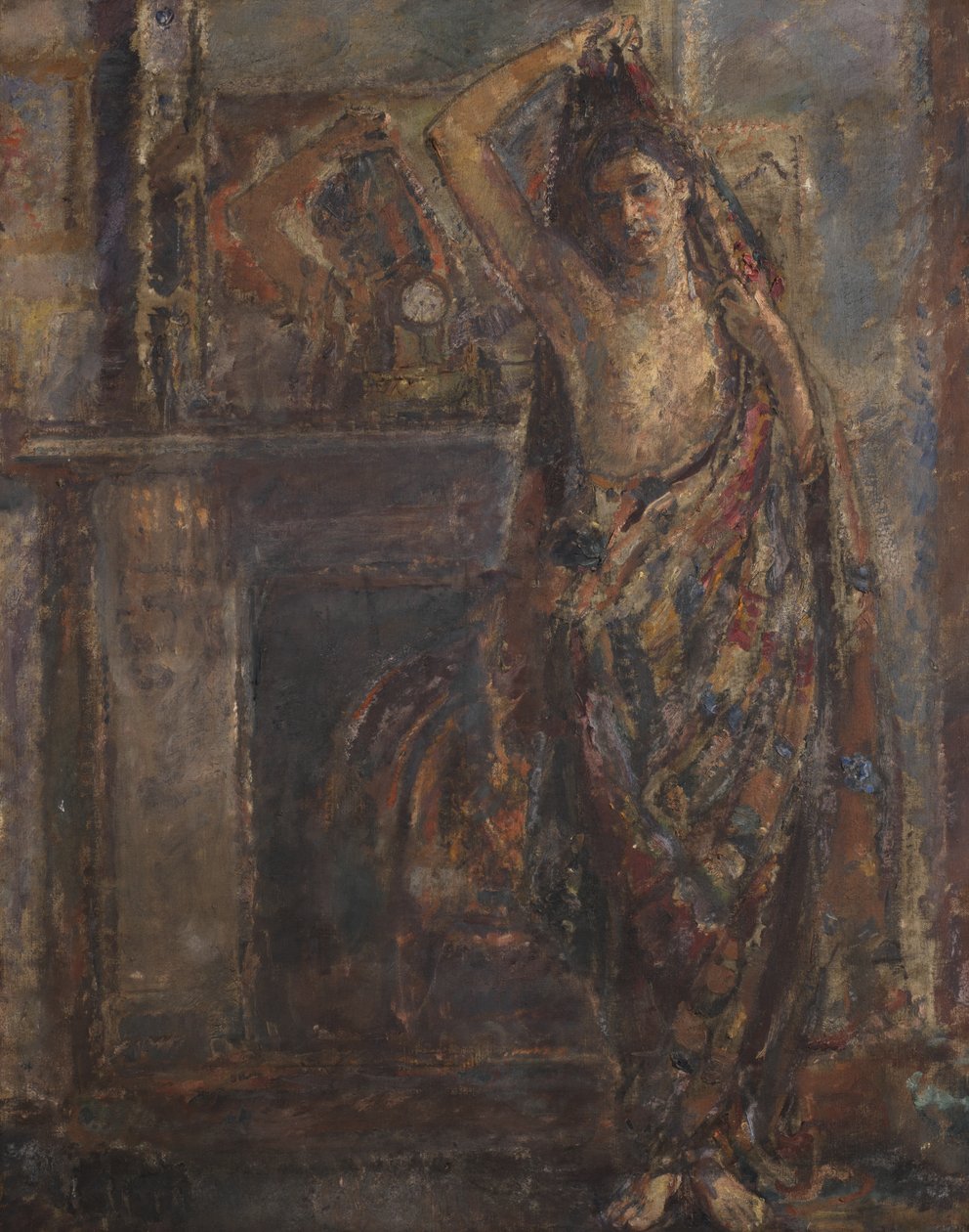 Drapírozott nő palástpárkány mellett állva (verso), 1938 (olaj, vászon) alkotó: Dame Ethel Walker