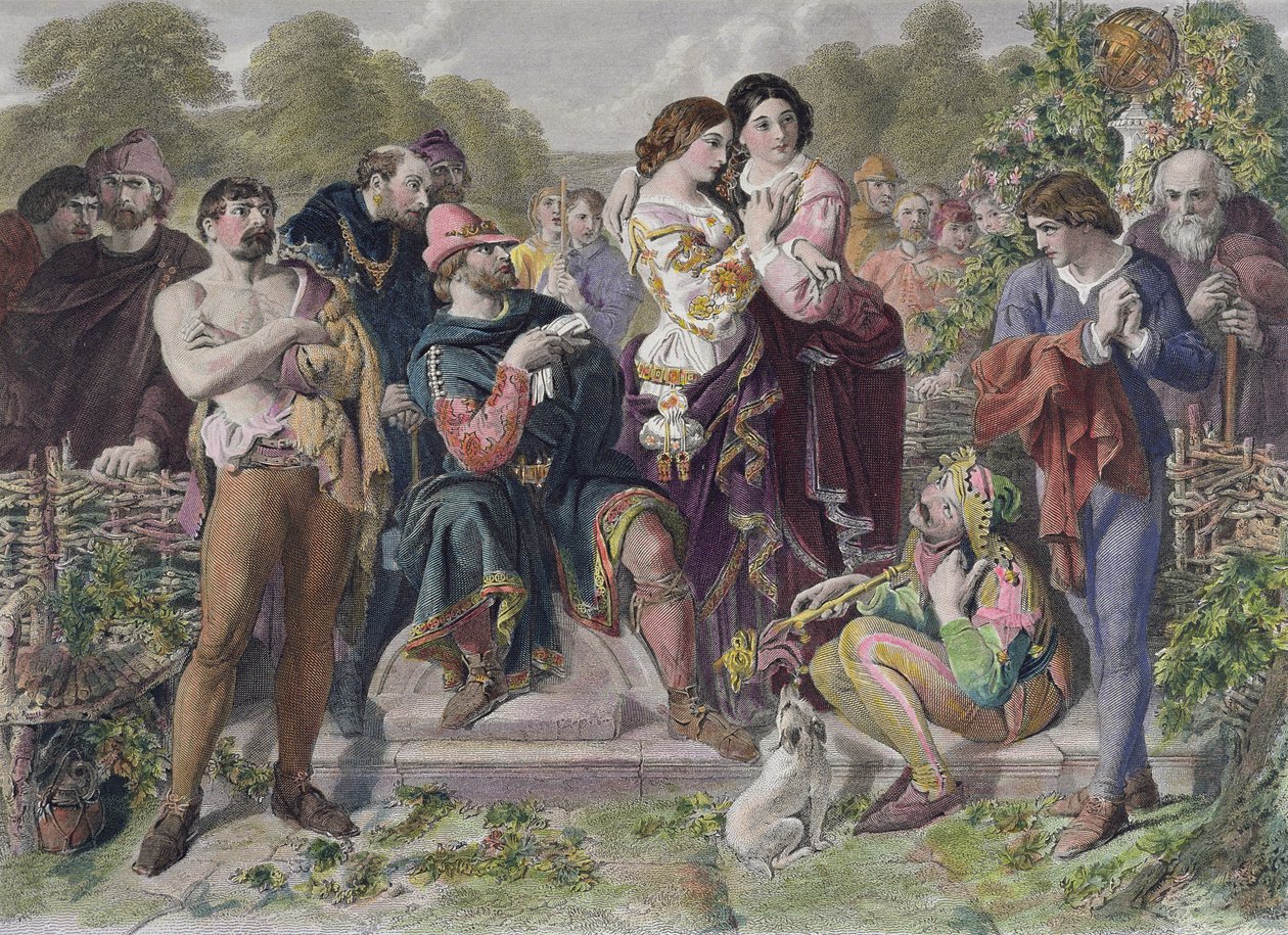 Orlando és a birkózó William Shakespeare „As You Like It” című művéből, Charles W. Sharpe metszetével alkotó: Daniel Maclise
