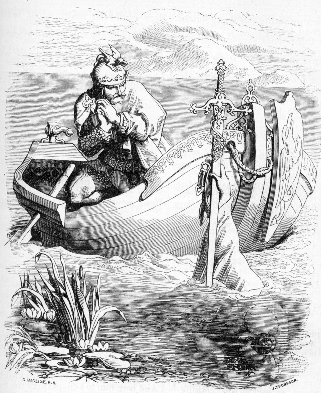 Sir Bedivere lát egy kart, amelyik elkapja Artúr király kardját a tóban, 1901 alkotó: Daniel Maclise