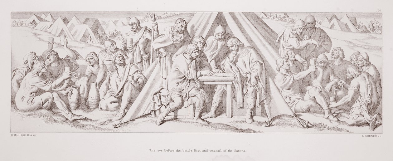 A szászok csatája, lázadása és hadihajózása előtti előesté, „A normann hódítás története”, L. Gruner vésette, 1866 alkotó: Daniel Maclise