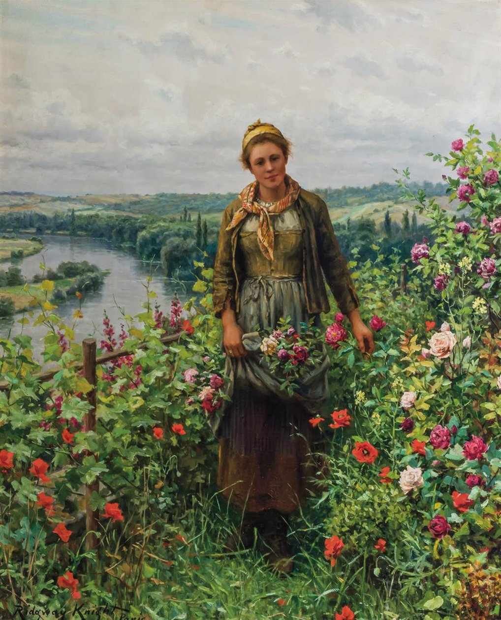 Egy szobalány a kertjében alkotó: Daniel Ridgway Knight