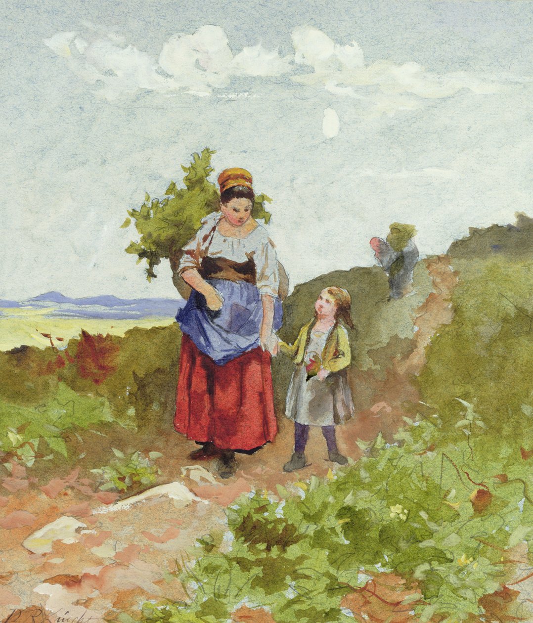 Francia parasztok egy ösvényen alkotó: Daniel Ridgway Knight