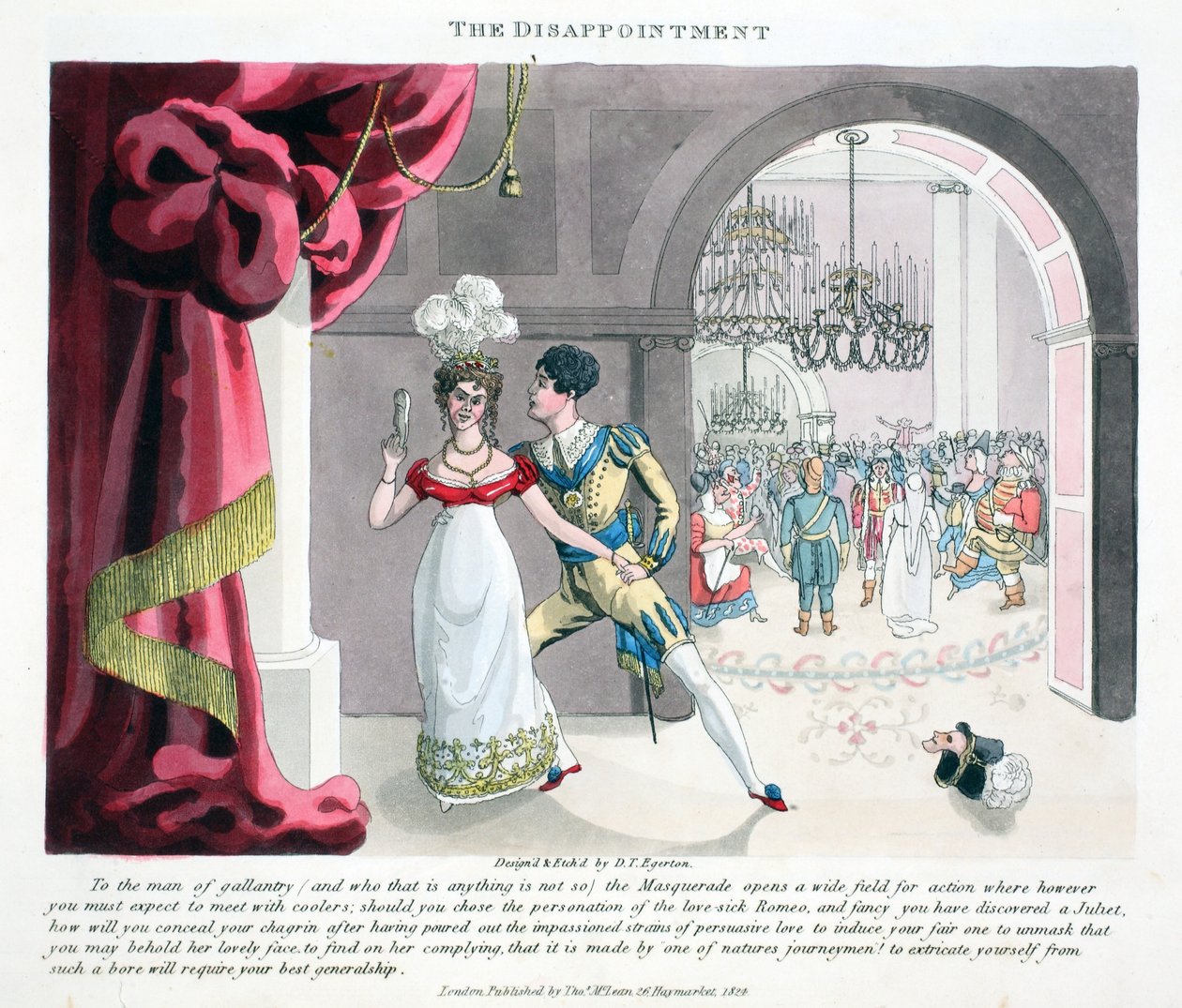 The Disappointment, illusztráció a "Fashionable Bores or Coolers in High Life" című könyvéből, Peter Quiz, pub. Thomas McLean, London 1824 (kézzel színezett metszet) alkotó: Daniel Thomas Egerton