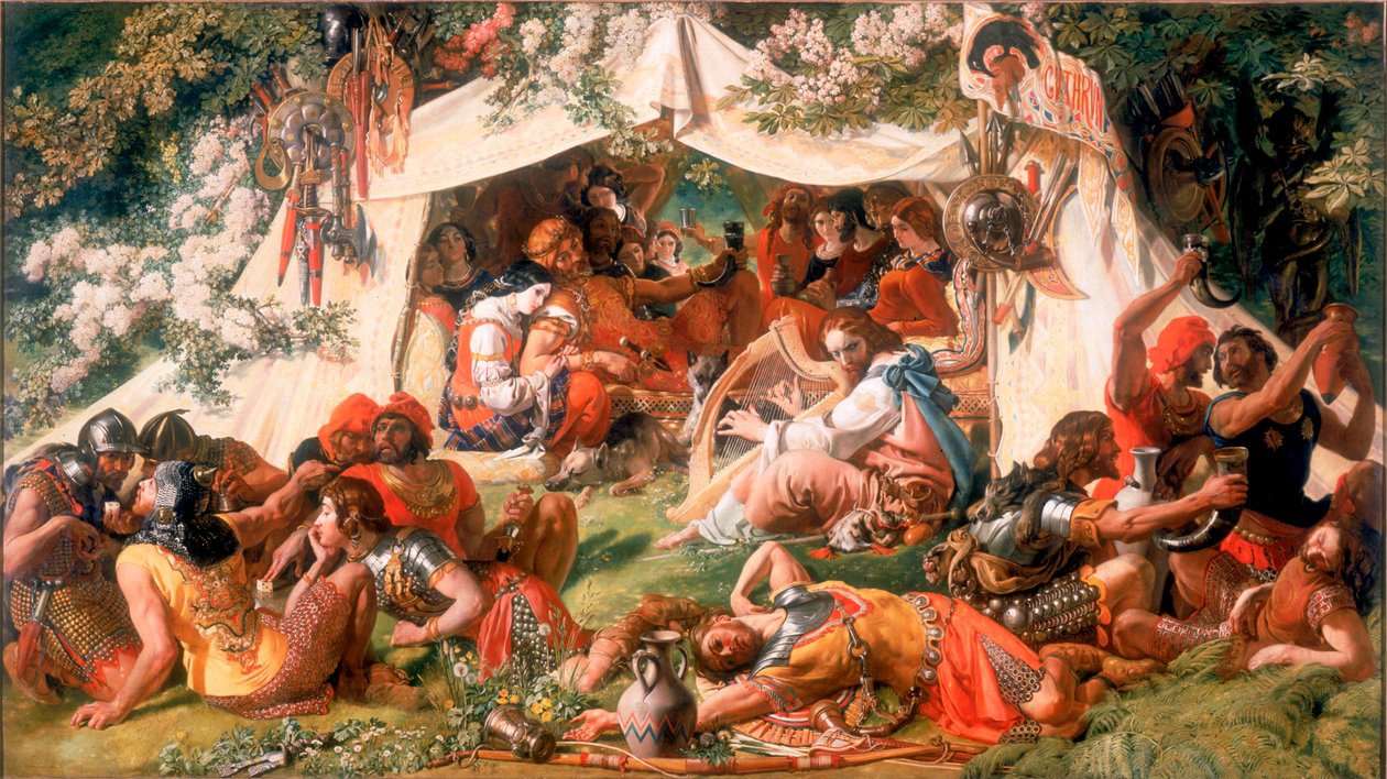 Alfréd, szász király, bányásznak álcázva, a dán Guthrum sátrában, 1852 körül (olaj, vászon) alkotó: Daniel Maclise