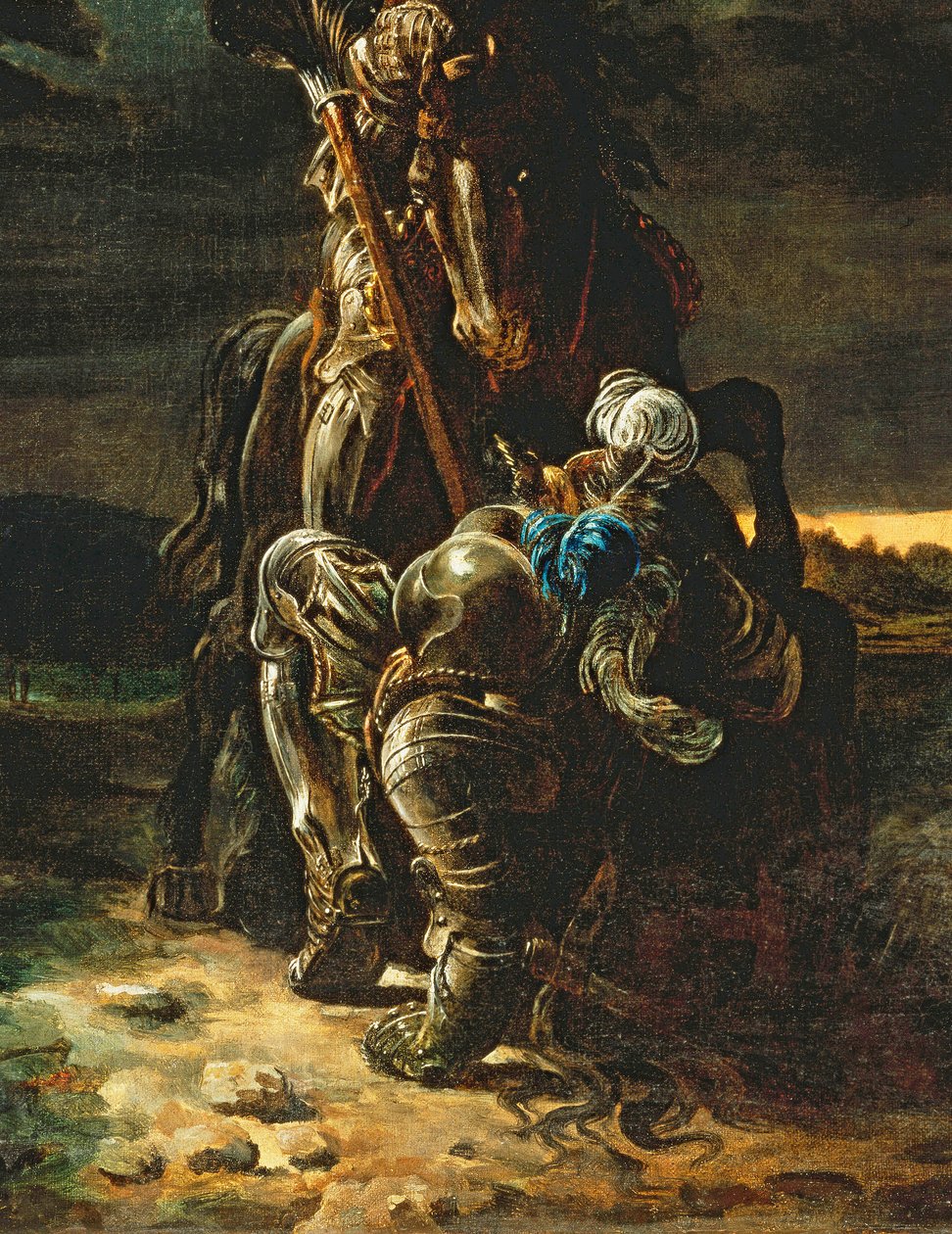 És az első karrierben futottak, az Elfin Knight Fell Horse and Man (olaj, vászon) (378296 részlet) alkotó: Daniel Maclise