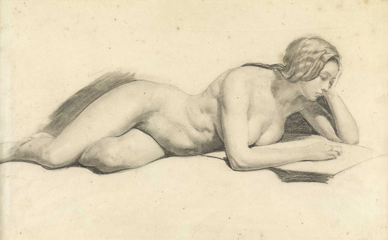 Egy női akt felolvasás tanulmányozása (ceruza papíron) alkotó: Daniel Maclise