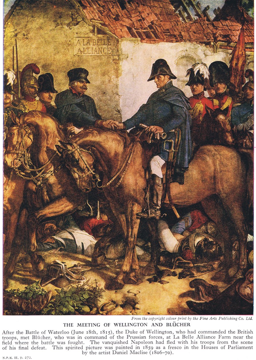 Wellington és Blucher találkozása, 1940-es évek (színes litó) alkotó: Daniel Maclise