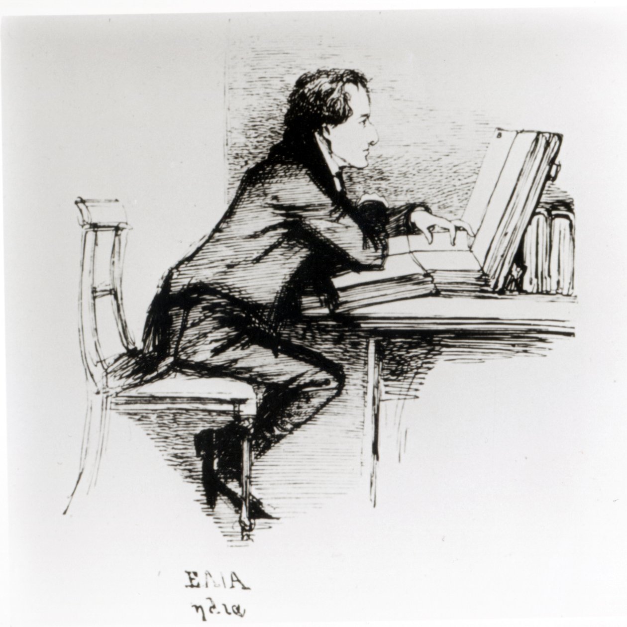 Charles Lamb (1775-1834) portréja (toll és tinta papíron) (f/w fotó) alkotó: Daniel Maclise