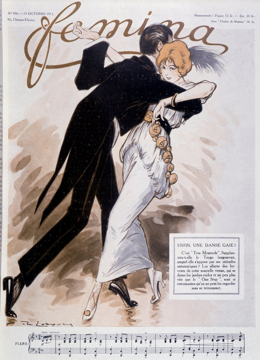 Tangót táncoló pár – Daniel De Losques (Henri Casimir Paul Thouroude) (1880-1915) illusztrációja – az 1913.10.15-i „Femina” című filmben alkotó: Daniel de Losques