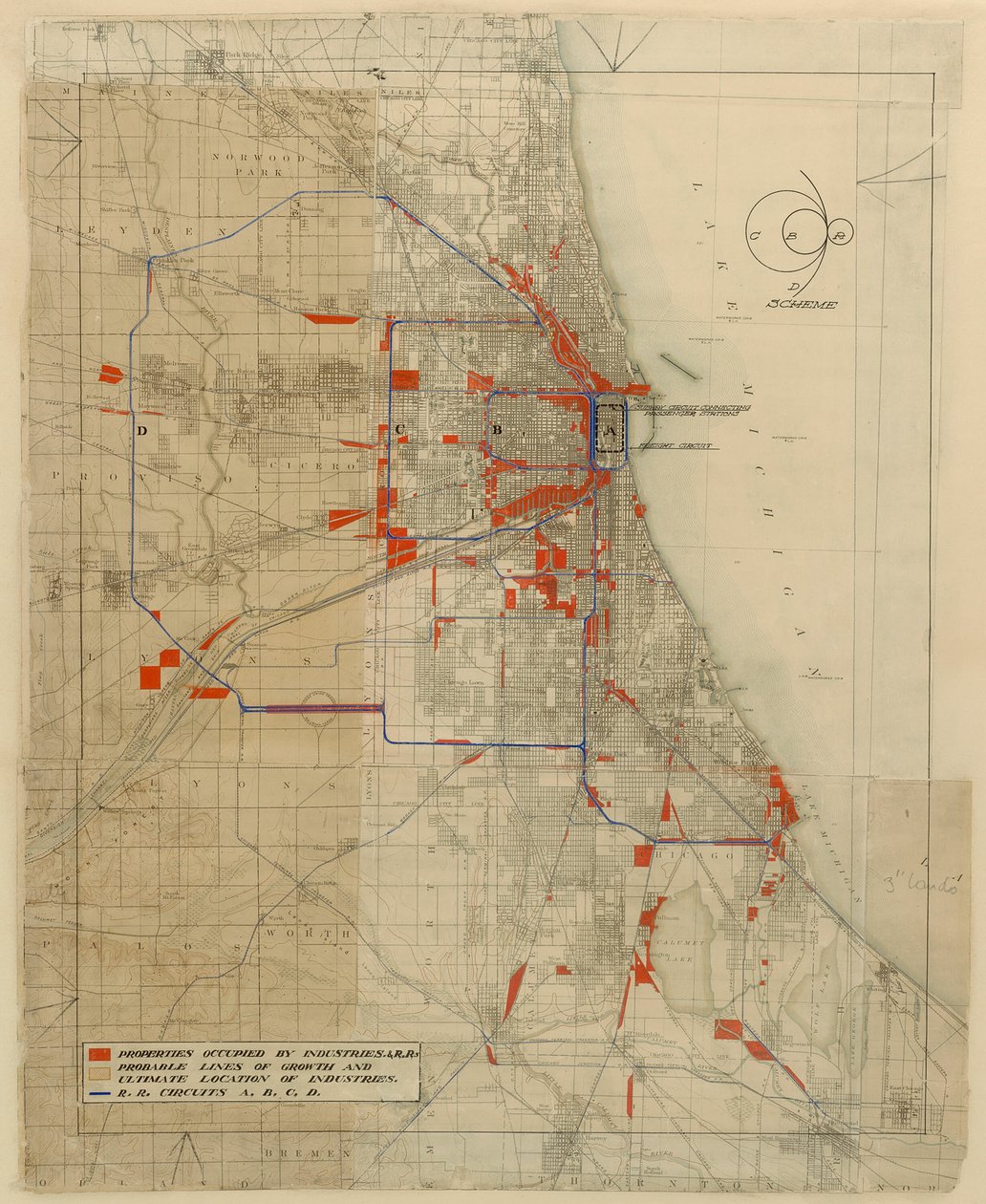 Chicago, Chicago, Illinois, Railroad Circuits diagram, 1909. alkotó: Daniel Burnham