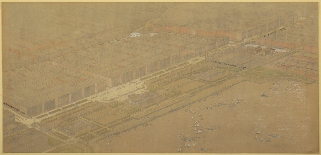 114. tábla a The Plan of Chicago-ból, 1909: Chicago. A javasolt Boulevard és Parkway Michigan államban... alkotó: Daniel Burnham