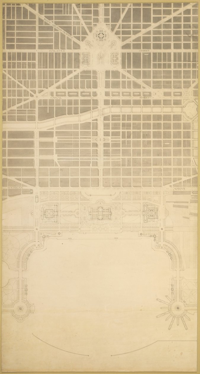 129. tábla a The Plan of Chicago-ból, 1909: Chicago. A város üzleti központja, a... alkotó: Daniel Burnham