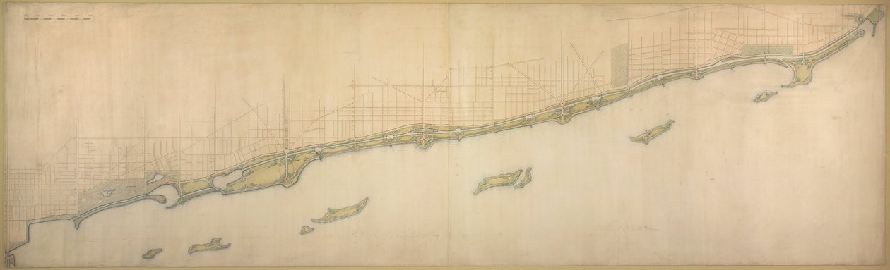 50 B tábla az 1909-es Chicago tervről: Lake Shore a Chicago Avenue-tól délen Wilmette-ig... alkotó: Daniel Burnham