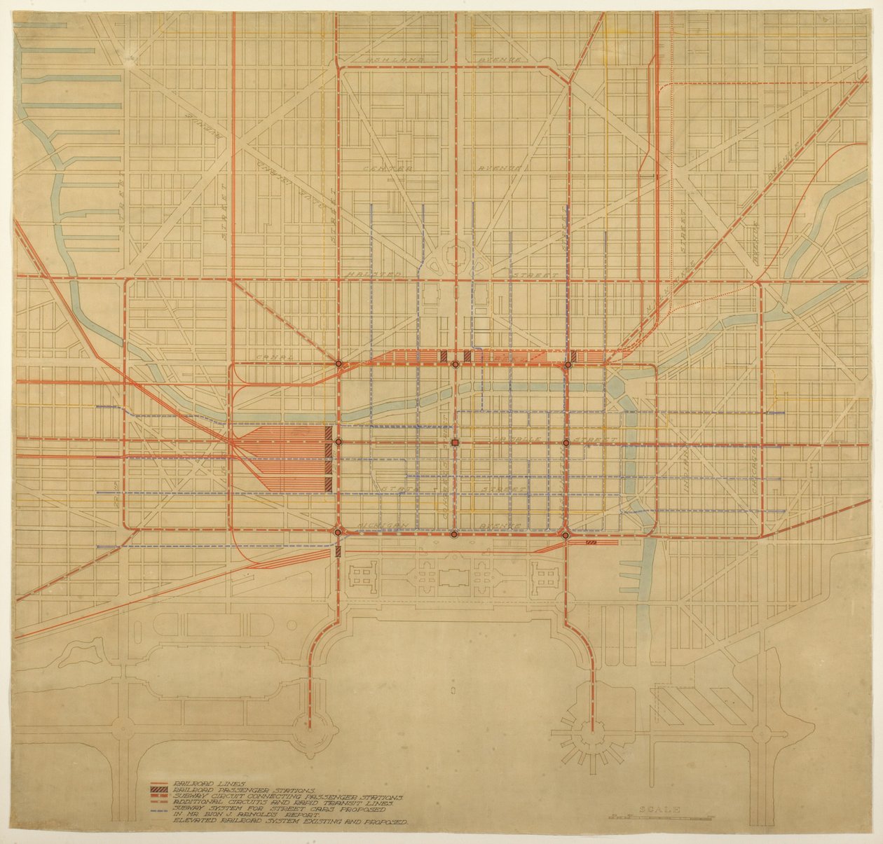 80. tábla a The Plan of Chicago-ból, 1909: Chicago. A városközpont diagramja, a javasolt... alkotó: Daniel Burnham