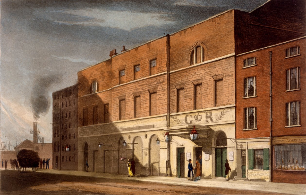East London Theatre, korábban "The Lyceum", 1826 alkotó: Daniel Havell