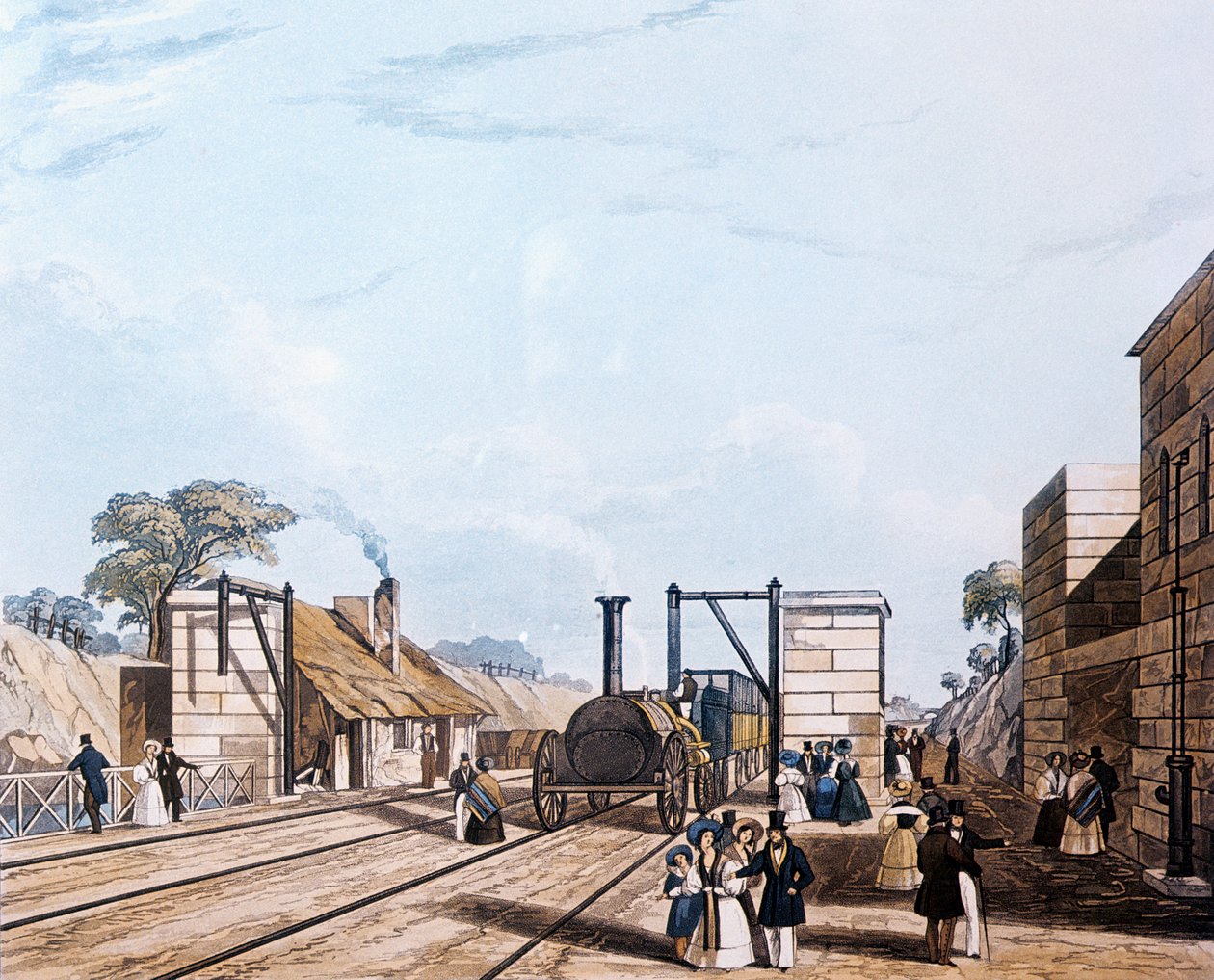 Liverpool és Manchester Railway: Vízvétel a Parkside-ban, 1831 (akvatinta) alkotó: Daniel Havell