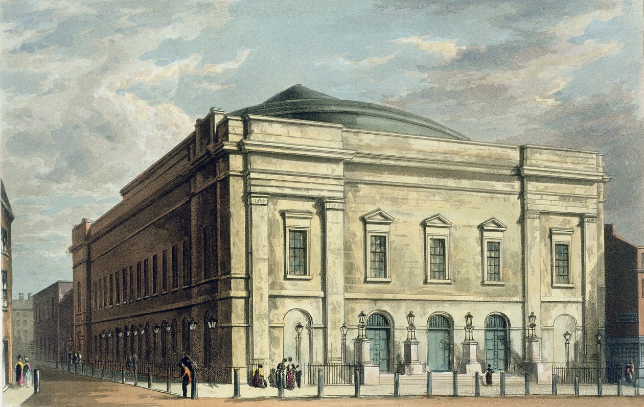 Theatre Royal, Drury Lane, London, tervezte Benjamin Wyatt, 1812, 1826 alkotó: Daniel Havell