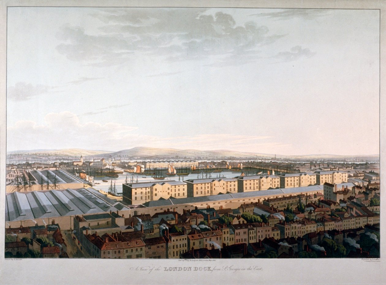 Kilátás a London Docksra, 1816 alkotó: Daniel Havell
