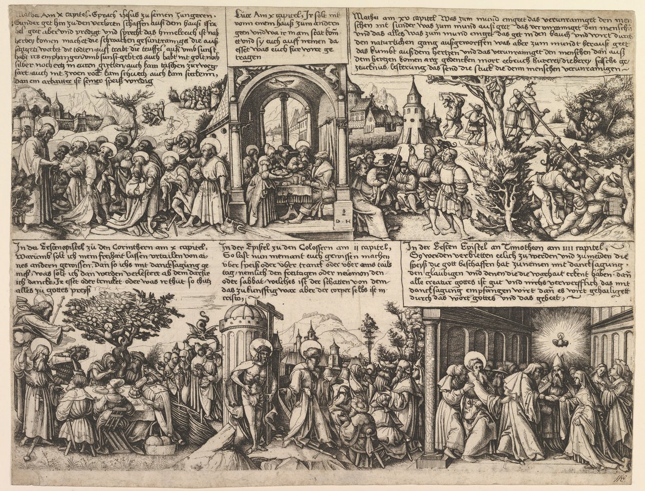 Különböző jelenetek az evangéliumokból és az Acta Apostolorumból, kb. 1530. alkotó: Daniel Hopfer