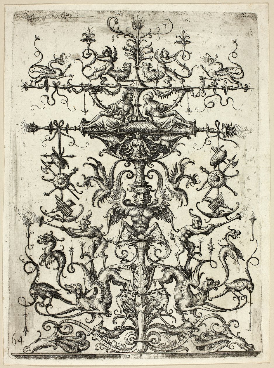 Arabeszkekkel díszített dísz, 1526/30, nyomtatva 1684 alkotó: Daniel Hopfer
