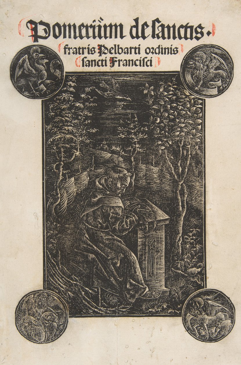 A ferences, Temesvári Pelbárt, Tanul a kertben Schr. 2876, 1502. alkotó: Daniel Hopfer.